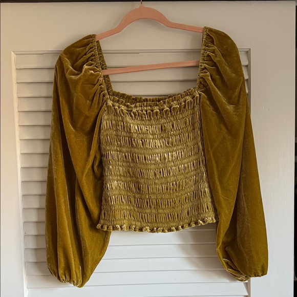 Anthropologie Tops - Elegant Olive Green Smocked Velvet Top